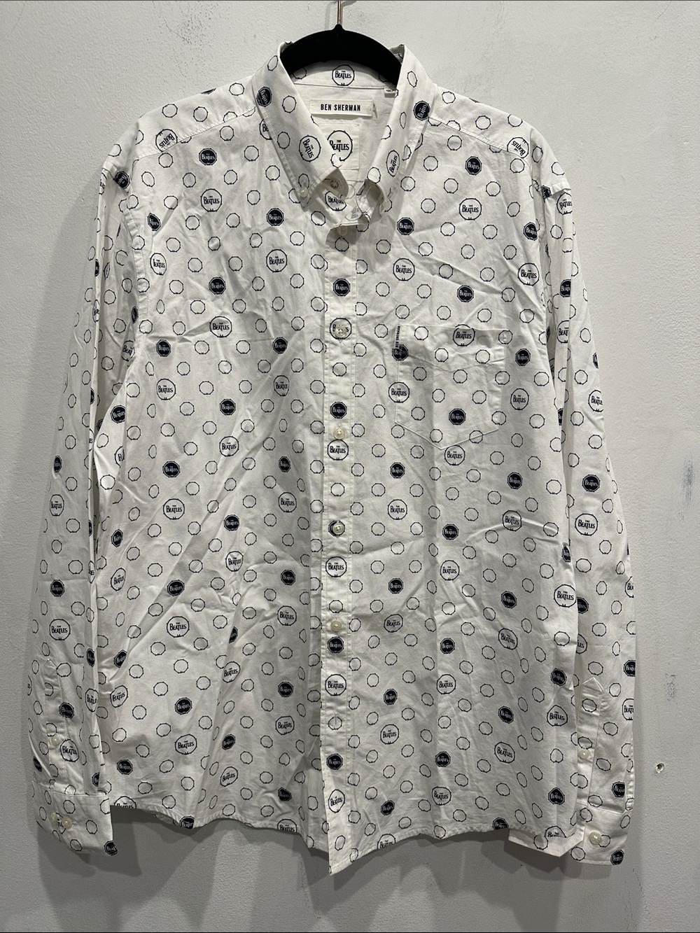 Ben Sherman The Beatles white black button down long sleeve X large music band